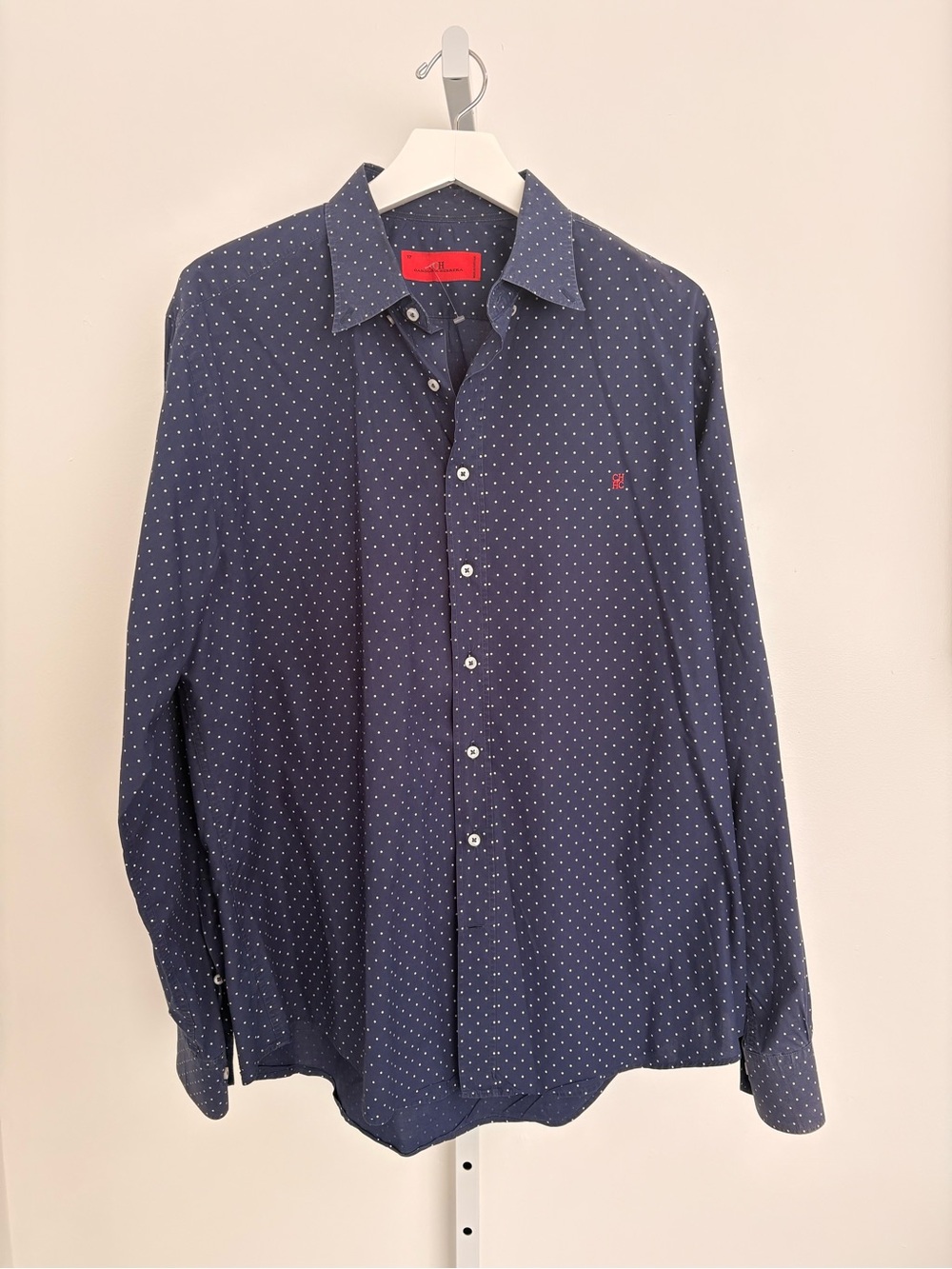 Carolina Herrera Navy Blue Polka Dot Button-Down Shirt